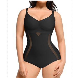 SHAPELLX Shapewear for Women Tummy Control Body Shaper Slimming Bodysuit V Neck Sculpting Snatched Body Suit Butt Lifter, Size XL, Black