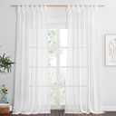 NICETOWN Semi Sheer Linen Curtains 96 inch Long for Princess Room, Decorative Adjustable DIY Tie Top Privacy with Light Filtering Curtains & Drapes for Bedroom, W52 x L96, White, 1 Pair