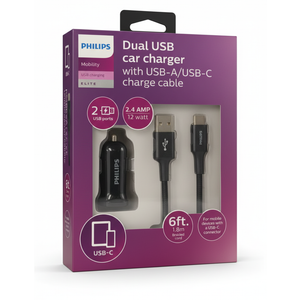 Philips Dual USB Car Charger w/USB-A/USB-C (DLP6202C/37)