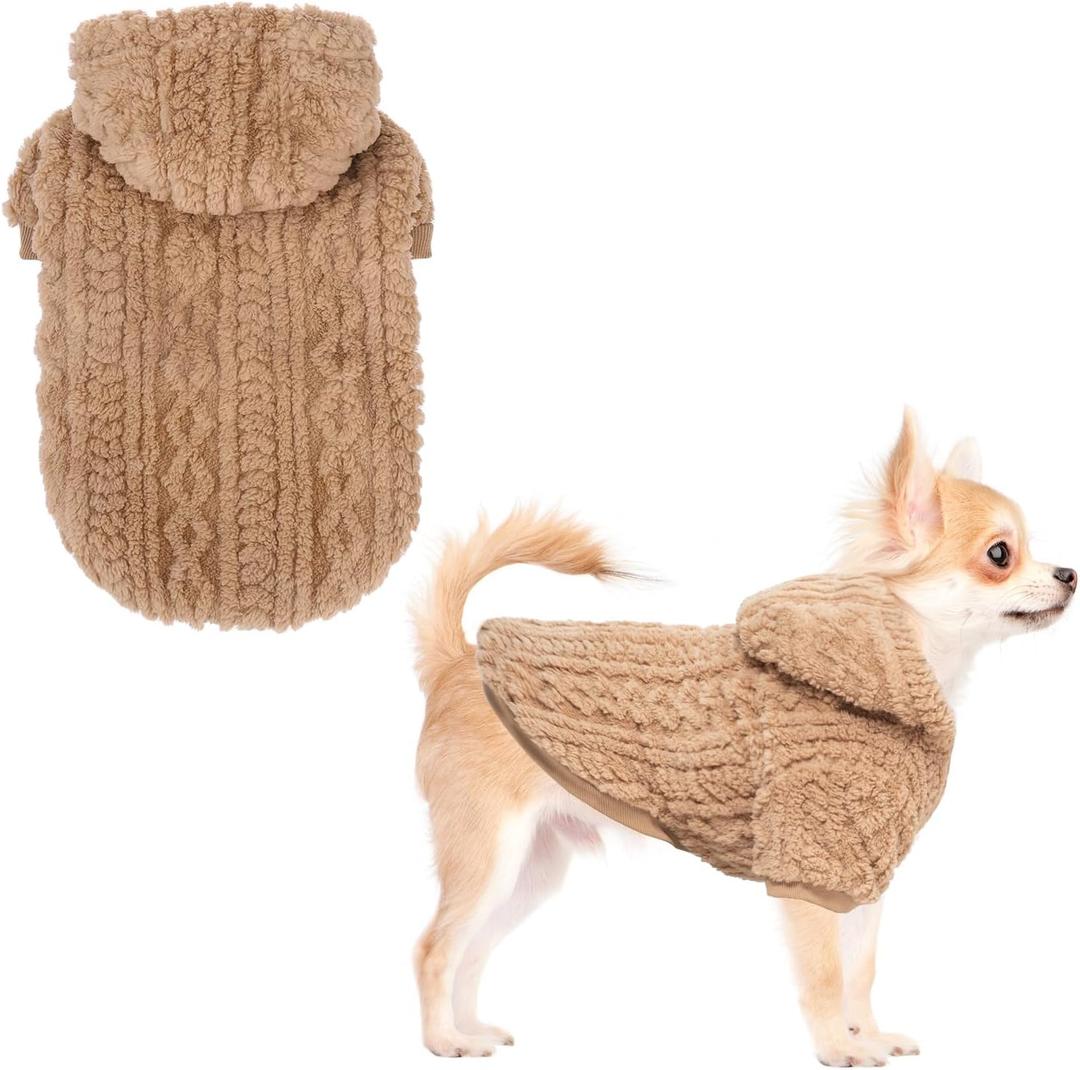 KOOLTAIL Fleece Dog Sweater Hoodie for Small Medium Large Dogs - Super Soft Fall Dog Clothes Sweatshirt with Leash Hole, Warm Winter Cold Weather Pet Coat for Puppy Cats Girl/Boy Male/Female Beige XS