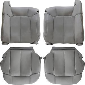 GXARTS Driver and Passenger Side Bottom Lower & Top Lean Back Leather Seat Cover Pewter Gray 922/122 Fit for Chevy Silverado Tahoe Suburban Yukon GMC Sierra 1500 2500 3500 1999 2000 2001 2002