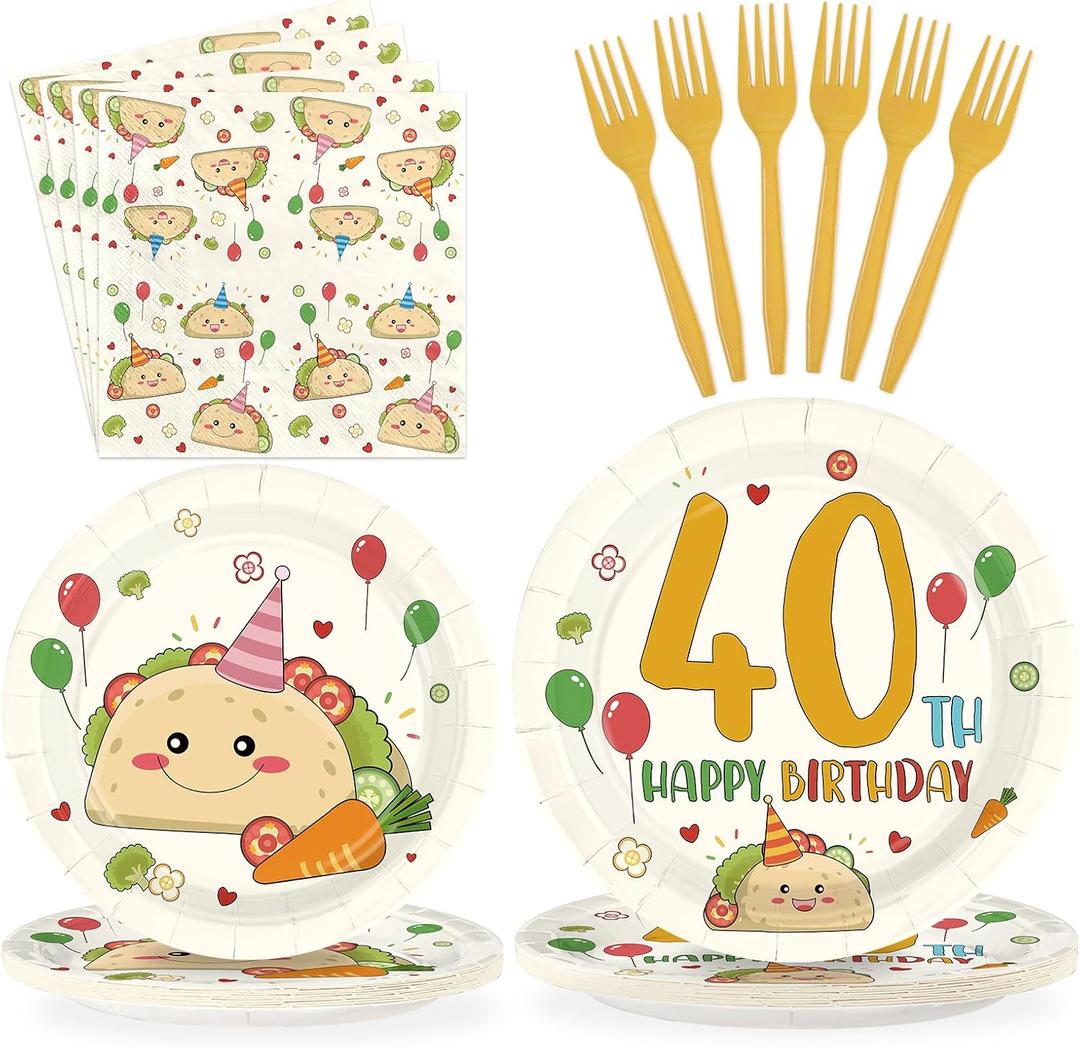 96Pcs Taco 40th Birthday Party Decorations Taco 40th Bout Plates and Napkins Mexican Fiesta Decoration for Men Women 40 Year Old Cinco De Mayo Fiesta Mexicano Summer Birthday Party Supplies Serves 24