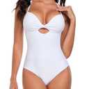 Colloyes Women's Push Up Twist Front Cutout One Piece Swimsuits Crisscross Back Bathing Suits Adjustable Straps Swimwear White, Large