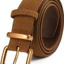 ALUSBELL Womens Suede Waist Belt with Gold Buckle Caramel 1.3inch