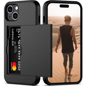 Nvollnoe Compatible with iPhone 15 Plus Case with Card Holder Heavy Duty Protective Dual Layer Shockproof Hidden Card Slot Slim Wallet Phone Cover for Women&Men 6.7 inch(Black)
