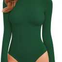 MANGOPOP Tank Top Body Suits Women Sexy Crew Neck Racerback Halter Ribbed Sleeveless Bodysuit for Women (06-long Sleeve Deep Green, XL)