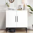 KFO Storage Cabinet with Doors, White Accent Cabinet, Modern Free Standing Cabinet, Sideboard with Metal Base for Bedroom, Living Room, Kitchen and Office