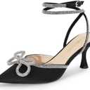 DREAM PAIRS Kitten Heels Rhinestone Bow Ankle Strap Stiletto Pointed Closed Toe Heels for Women Pumps Wedding Bridal Party Dress Shoes (7, Black)