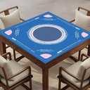 Mahjong Learning Mat(33"X33")，Neoprene Mahjong Mat for Table，Non-Slip, Noise-Reducing Mahjong Table Mat for American (Blue)