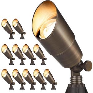 Gardencoin Solid Brass Outdoor Landscape Spotlights-12 Pack, Low Voltage Heavy Duty LED Spot Light Waterproof for Garden and Yard Up Lighting, 12V Bronze Accent Lighting Fixture, Without MR16 Bulb