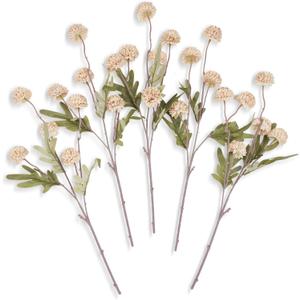 25 Heads Pom Pom Mum Artificial Flowers, 18" Long Stem Faux Silk Chrysanthemum for DIY Fall Wedding Bouquets, Autumn Centerpieces & Rustic Home Decor - Beige