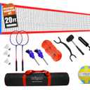 Outdoor Portable Volleyball Net System - Adjustable Height Poles with Soft Volleyball Ball, Pump, Hammer, Boundary Line, and Carry Bag for Backyard, Beach, Lawn, 20ft x 3ft