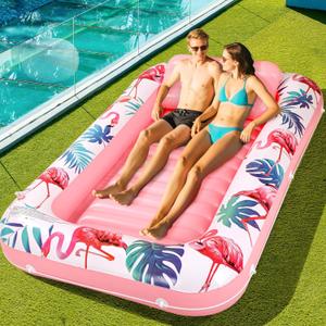 Tanning Pool Floats for Adults with Cup Holder & Pillow, Thick UV-Resistant PVC Portable Float for Backyard, Pool, Lake - Compact Design, Easy Inflation, Durable for Tanning & Relaxation (Extra Large, Pink)