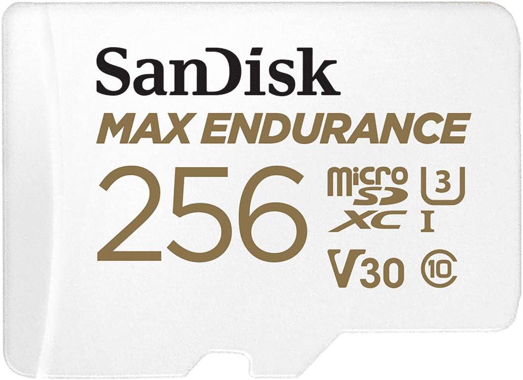 SanDisk 256GB MAX Endurance microSDXC Card with Adapter for Home Security Cameras and Dash cams - C10, U3, V30, 4K UHD, Micro SD Card - SDSQQVR-256G-GN6IA