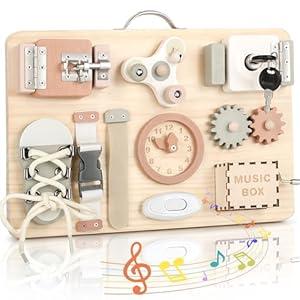 Joyreal Montessori Busy Board for Toddlers - Wooden Sensory Board Activity Board for Fine Motor Skills, Travel Baby Busy Board Sensory Toys for Kids : Toys & Games