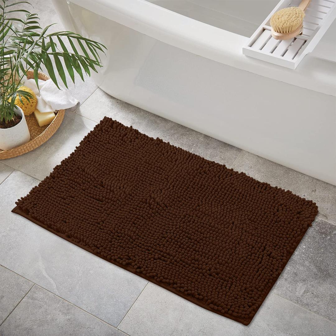 Brown Bathroom Rugs-Extra-Soft Plush Bath Mat Shower Bathroom Rug,1'' Chenille Microfiber Material, 2x5ft Super Absorbent Shaggy Bath Rug. Machine Wash & Dry