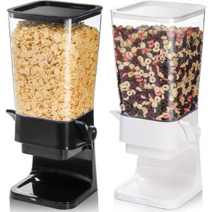 Peohud 2 Pack Cereal Dispenser Countertop, 5.5L Large Capacity Cereal Container Storage, Dry Food Dispenser for Rice, Grain, Nuts, Candies, Oatmeal, Beans, Snacks, Cat Food, Dog Food