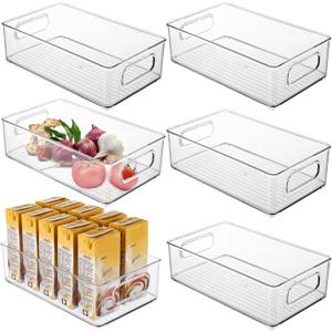 Kingrol 6 Pack Plastic Storage Bins for Pantry, Refrigerator, Countertop, Cabinet Organization, Stackable Food Storage Organizer with Handles, BPA Free, 10 x 6 x 3 Inch