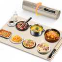 LBOLHZO Warming Mat for Food,10s Rapid Warm Food Warming Mat,3-Temp Portable Food Warmer,Fast Heating BPA-Free Auto Shut Off Chafing Dishes For Buffet,Roll Up Food Warmers For Parties Buffet White (Standard)