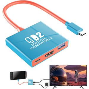 Auarte Switch 2 Dock for Nintendo Switch 2(2025) or 1/OLED/Steam Deck,Portable TV Docking Station,Travel Adapter,USB-C to HDMI Output Supports 4K/1080P