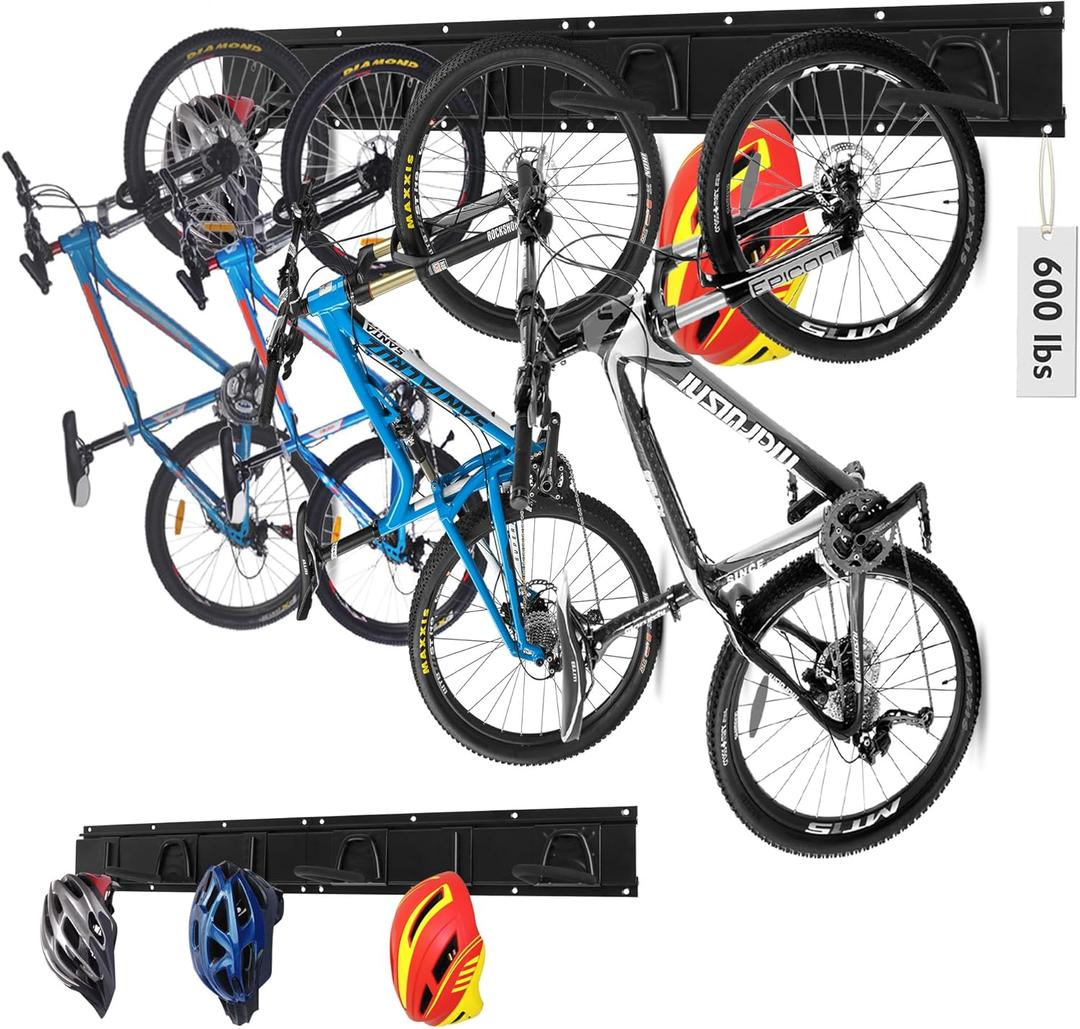 HORUSDY Bike Storage Rack, 6 Bike Racks and 6 Helmets Hooks, Wall Mounted Bike Storage Rack, Max capacity 600lbs