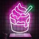 Ice Cream Neon Sign Pink White Sundae LED Neon Lights Signs Cupcake Neon Signs for Business Wall Decor Melting Ice Cream LED Signs for Bedroom Dessert Shop Restaurant Store Bar Decoration