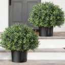 2 Sets Artificial Rosemary Topiary Ball Trees for Front Door - UV Resistant Faux Outdoor Rosemary Bushes, Fake Spring/Summer Greenery Potted Plants for Farmhouse Garden Porch Outside Decor