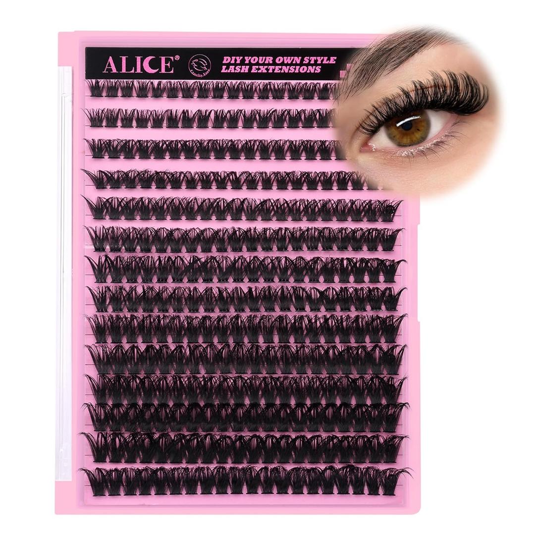 280Pcs Wispy Individual Lashes DIY Eyelash Extensions 8-16MM D-Curly Lash Extensions Lash Clusters 80D Cluster Eyelashes DIY at Home by ALICE