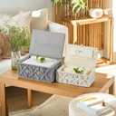 Decorative Boho Storage Baskets with Lid Bohemian Macrame Jewelry Box Handmade Natural Cotton Rope Woven Bins Memory Keepsake Photo Makeup Organizer Shelf Container (Off White, Large)