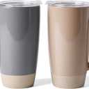 famiware Milkyway Coffee Mugs, 20oz Large Coffee Mug, Ceramic Mug Set of 2 with Lid, Cup Set with Handle for Latte, Tea, Cocoa, Milk, Home & Office, Cinnamon Brown and Dark Gray
