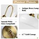 KCO 2 Pack 7.9” White Milk Dome Glass Wall Sconce Gooseneck Gold Wall Lamp, 11.2 x 7.9 x 9.8 inches