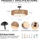Bohemian Wicker Flush Mount Ceiling Light, boho rattan Light​ fixture, 19.7-Inch