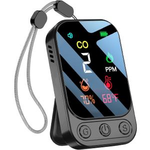 Portable Carbon Monoxide Detectors, 3 in 1 CO Monitor with Kickstand & Lanyard Gas Alarm [CO Temperature Humidity Sensor] 1000mah Battery for Indoor Outdoor Camping Travel RV Hotel