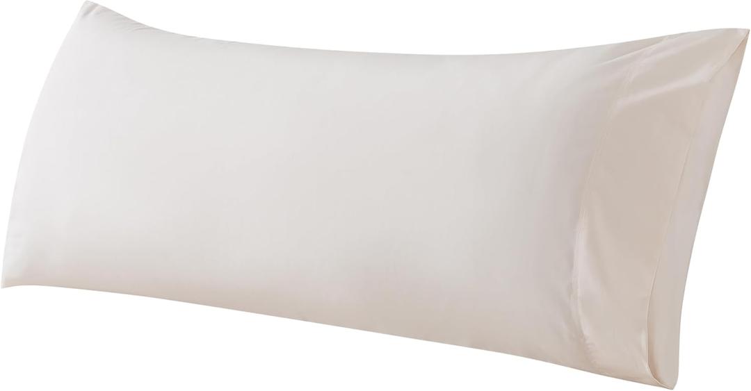 WhatsBedding Body Pillow Cover Cotton Fabric, Long Pillowcase Breathable & Skin-Friendly, Envelope Closure - Beige (20x54 inch)