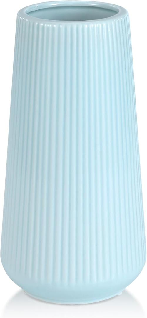 Blue Ceramic Vase, GUKJOB Small Cute Flower Vase for Pampas Grass, Home, Living Room, Dining Table, Farmhouse, Office Decor, Bedroom, Table, and Kitchen Shelf (Blue)