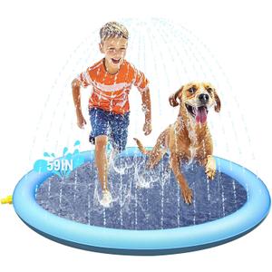 59IN Dog Splash Pad, Durable Non-Slip Pet Water Mat for Dogs and Kids, Leakproof Outdoor Sprinkler, Thick Material, Easy Setup, Blue Round Design