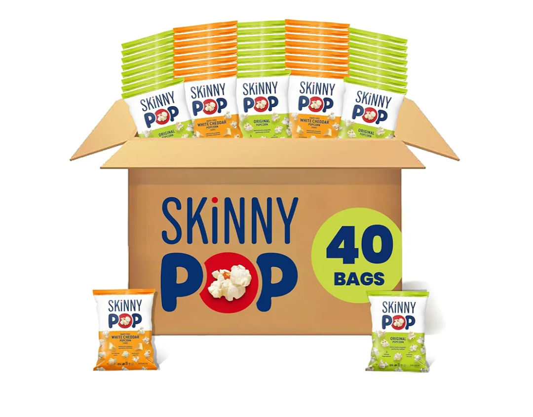 SkinnyPop Popcorn, Original and White Cheddar Variety Pack, Whole Grain, Dairy-Free Snack, 0.5oz (40ct)