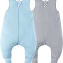 EasyFi Rayon Made From Bamboo Sleep Sack 12-24 Months 1.0 Tog Ultra Soft Toddler Sleep Sack 1t-2t with Feet 2-Way Zipper Unisex Baby Sleeping Bag with Legs Baby Wearable Blanket (2 Pack) - Blue & Gray