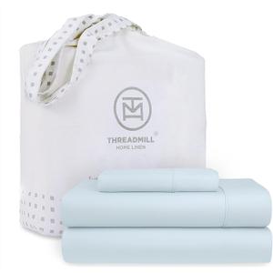 Threadmill Cotton Twin XL Sheet Set | 100% Cotton Sheets for Twin XL Size Bed | Solid Sateen Twin XL Bed Sheets Set with 16 Deep Pocket | Soft Breathable 3-Piece Cooling Sheets | Light Blue