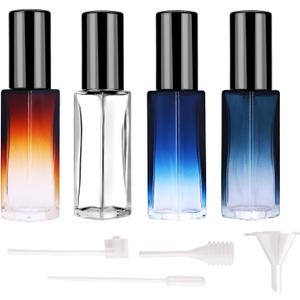 4-Pack Glass Perfume Spray Bottles - Refillable Travel Size Perfume Atomizer, Portable Leak-Proof Cologne Sprayer Kit with Funnel & Pipette for Toiletries Accessories, 0.63"W x 4.72"H