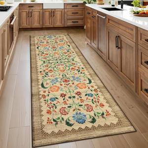 GarveeHome Floral Rug 2.5x8 Runners for Hallways, Boho Kitchen Runner Rugs Non Slip Bath Runners, Vintage Washable Runner Rug for Bedroom, Soft Long Rugs for Entryway Bathroom Laundry Dorm, Beige