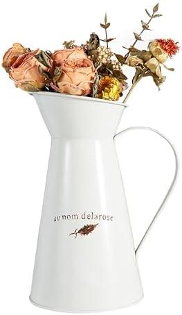 Rustic Shabby Chic Milk Can,Thickened Metal Farmhouse Decor,Galvanized Flower for Home,French White Pitcher,Milk Jug,Living Room, Bedroom, Kitchen, Porch, Bathroom (White, 9 Inch)
