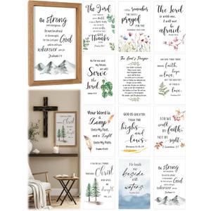13pcs Home Scripture Wall Art Interchangeable Seasonal Sign Include 12 Pcs Bible Verses Wall Decor with 15x10 Inches Framed Wood Plaque Religious Gifts for Christian Xmas Holiday Decoration