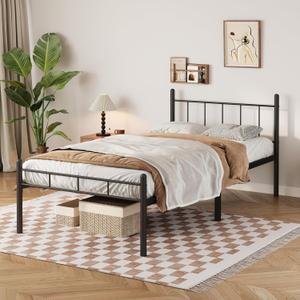 14inch Twin Size Bed Frame No Box Spring Needed,Heavy Duty Metal Platform with headboard and Footboard, Noise Free, Sturdy Steel Slat Support, Easy Assembly(Black)