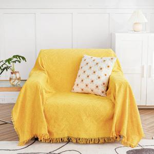 MYSKY HOME Geometrical Couch Cover Sofa Covers for 1 Cushion Couch Single Sofa Slipcovers for Small Chair Recliner Couch Covers Woven Jacquard Fabric Sofa Throws for Dogs (Medium, 71" x 91", Yellow)