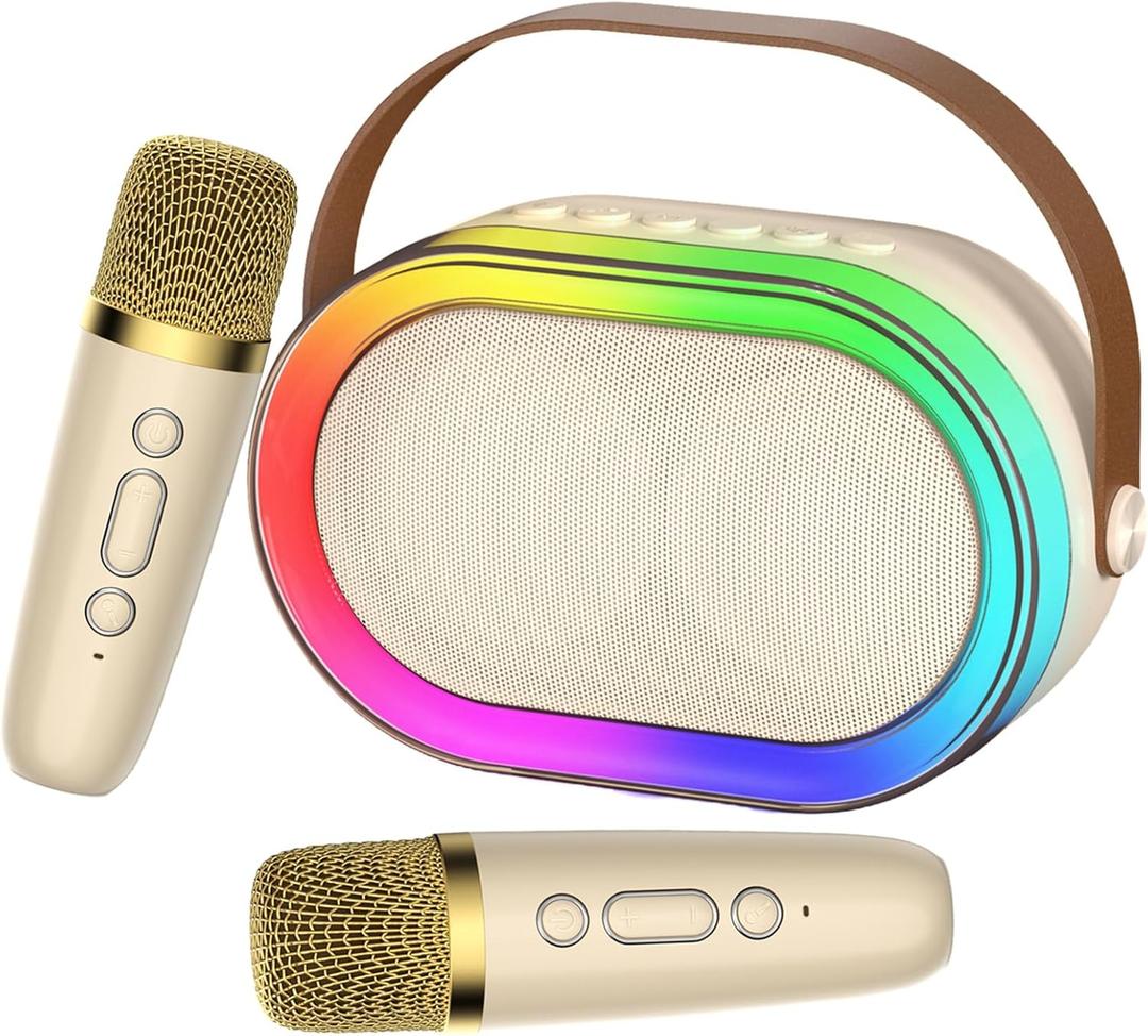 Kids Karaoke Machine, Mini Karaoke Machine with 2 Wireless Microphones & LED Lights for Home Parties, Music Toys for Girls Boys 4-12+ Years Old Christmas Easter Birthday Gifts