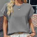 Saodimallsu Womens Cap Sleeve Sweater Top Summer Crew Neck Trendy Going Out Loose Knit Shirt (Gray)
