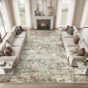 WITSHOCK 12x15 Area Rugs for Living Room Washable Abstract Rug Rust Color
