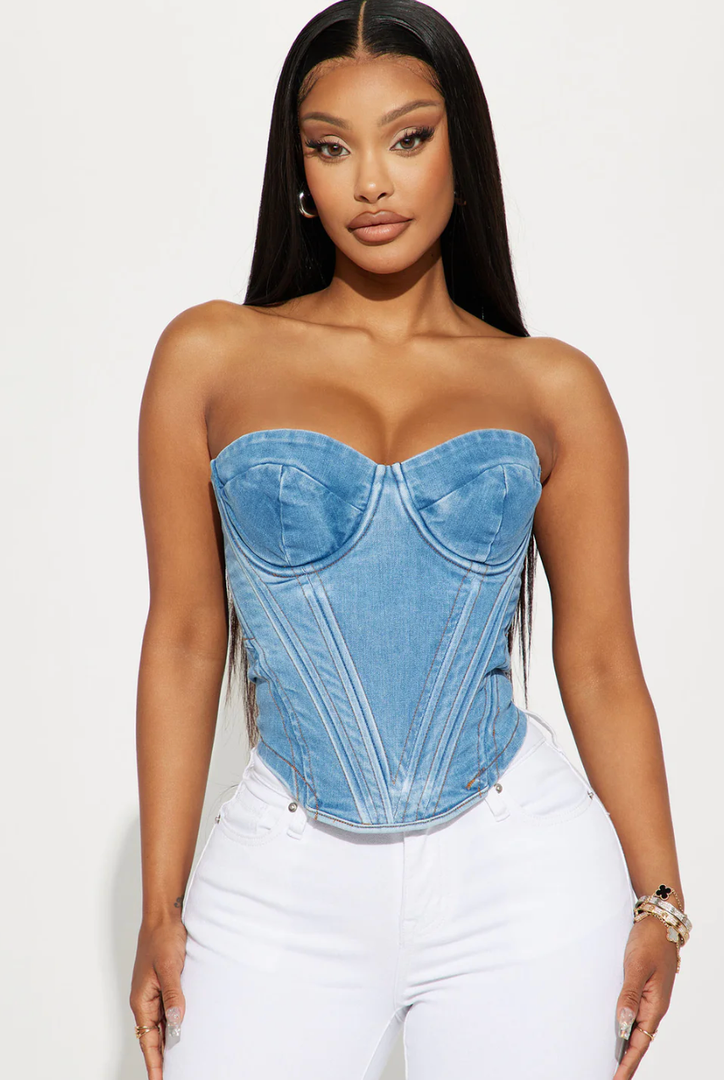 Bae For Tonight Denim Corset Top - Medium Wash, Medium