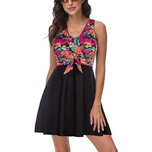 Kate Kasin Women's Two Piece Swimsuits Tummy Control Back Cross Flowy Swimdress Bathing Suits with Boyshorts Swimwear.L